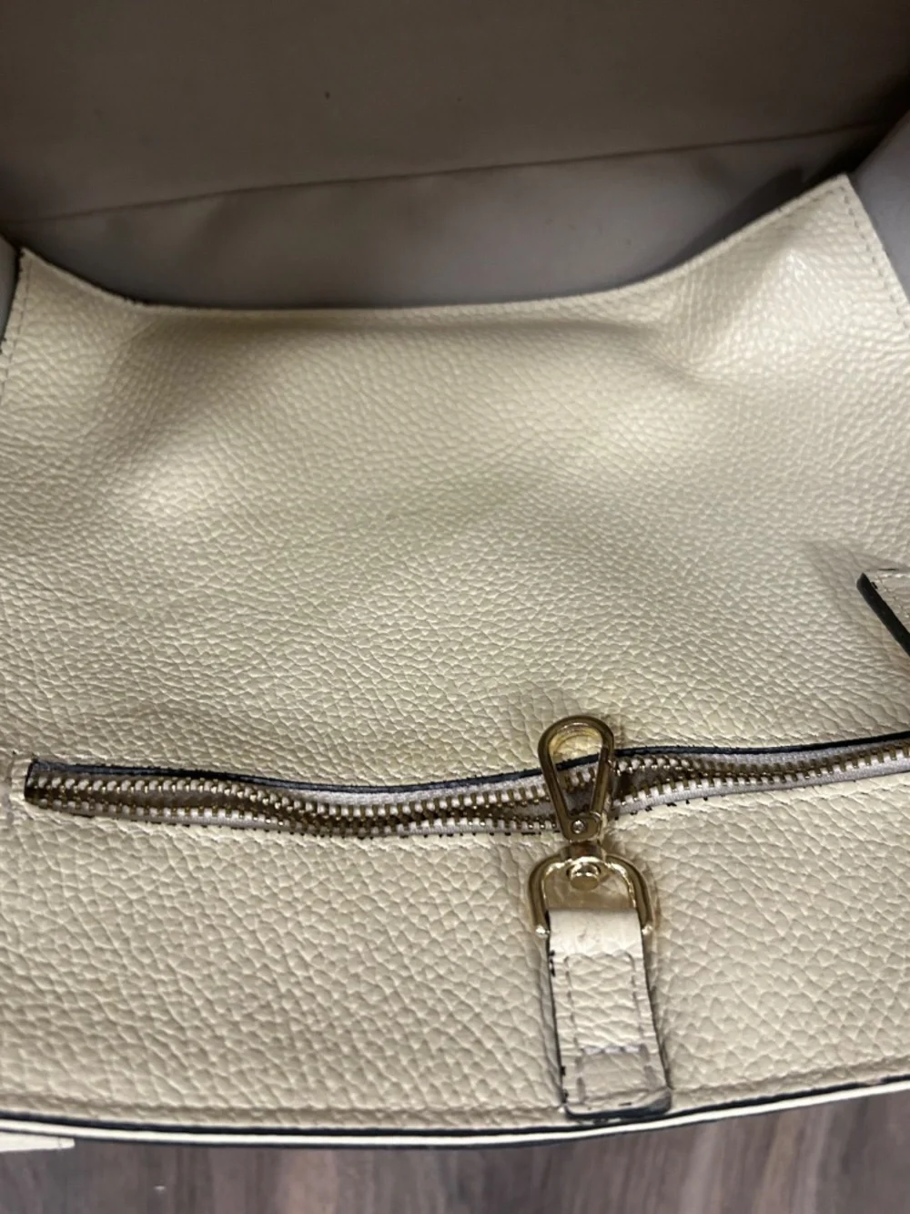 Mario Valentino Ivory Pebbled Leather Large Tote Bag